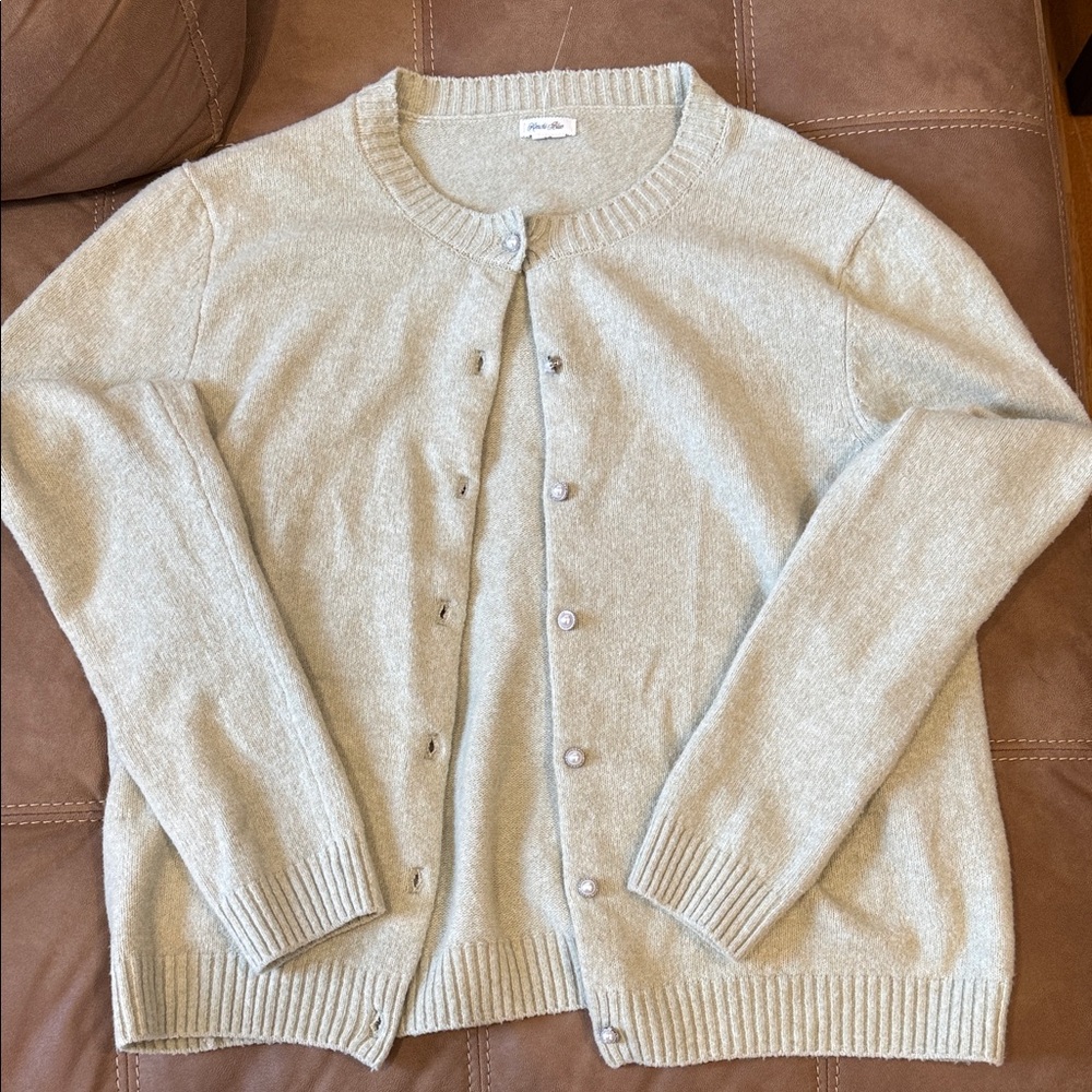 Kimchi Blue Gray Button Cardigan Women Large Soft Knit Minimalist Cozy Sweater